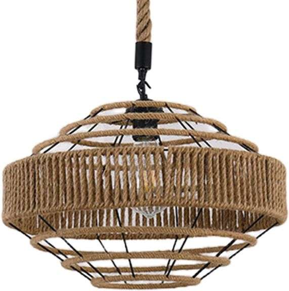 $104 Hemp Rope Weaving Pendant Light Fixture Adjustable Retr image