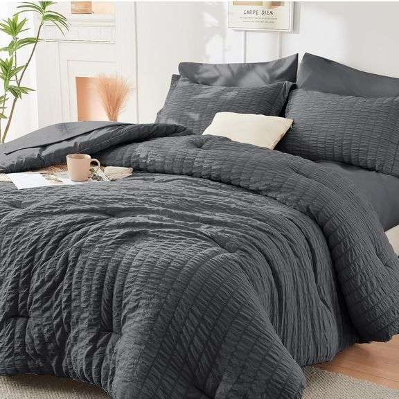 HYMOKEGE Full Size Comforter Sets Seersucker 7 Pieces, All S image