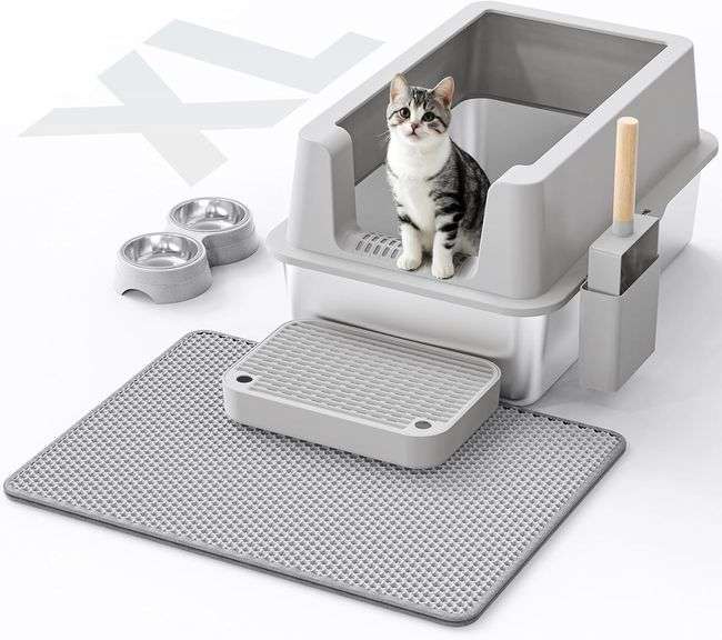 Stainless Steel Cat Litter Box - Enclosed XL Metal Kitty Lit image
