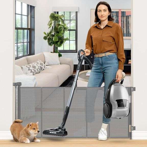 26 Inch Tall Step Over Retractable Pet Gate with Support Bea image