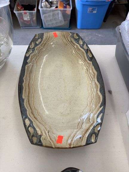 Americana folk art studio pottery serving bowl image