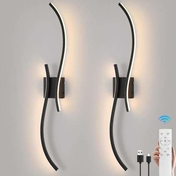 $116 Battery Operated Wall Sconce Set of 2, 18000mAh Black R image
