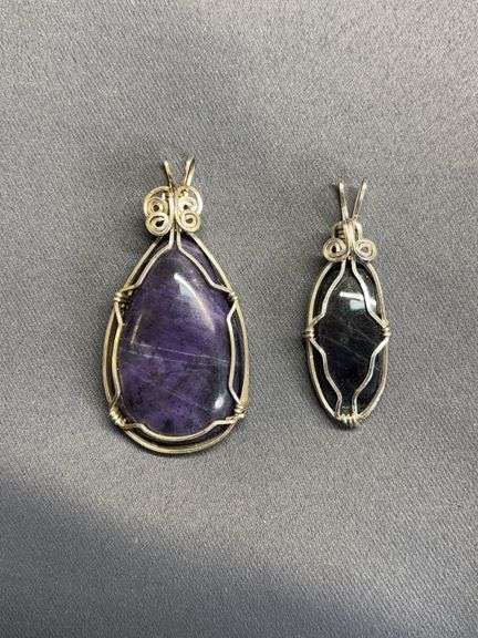 Wire wrapped amethyst stone and labradorite stone image