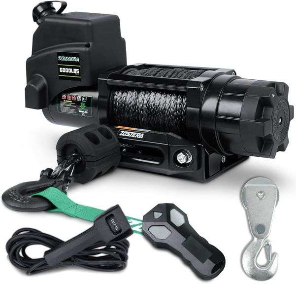 $200 Winch with 1/4" 55 ft Synthetic Rope Electric Winch 12v image