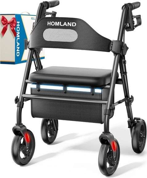 $120 HOMLAND Foldable Rollator Walkers with Seat for Seniors image