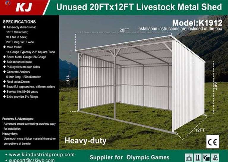 KJ Livestock Metal Shed, 20FTx12FT image