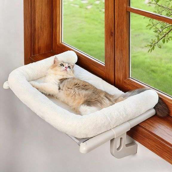 Cat Window Sill Perch with Large Bolster, Easy to Adjust & A image