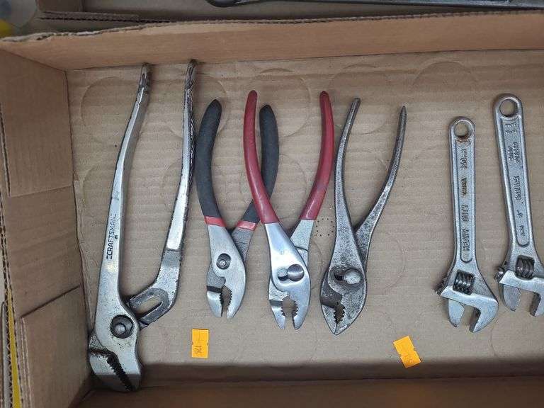 4 pairs of pliers  and 2 Cresent wrenches image
