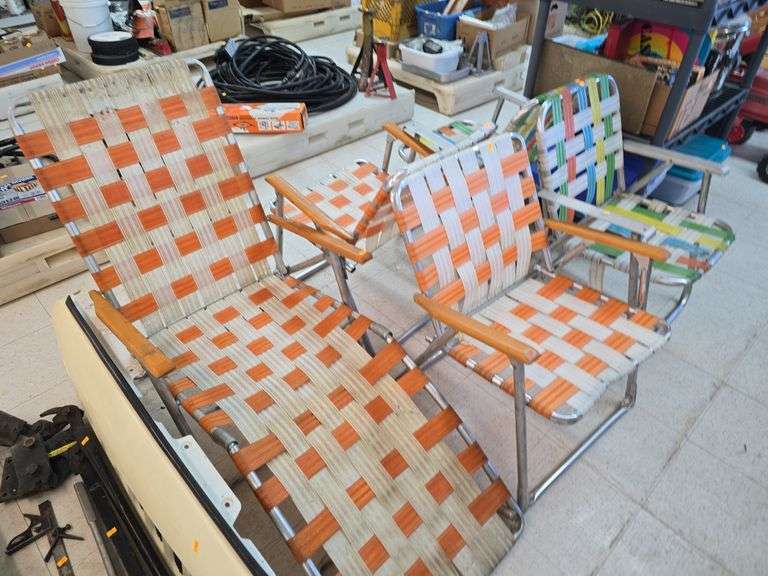 5 Vintage Webbed Yard Chairs image