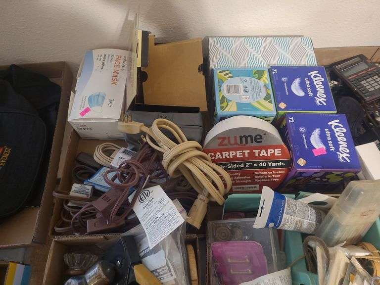 6 boxes of tools,extension cords,calculators,books, image