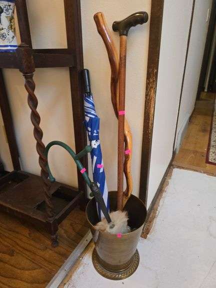 Brass Pot w/ Canes, Umbrella, Etc. image