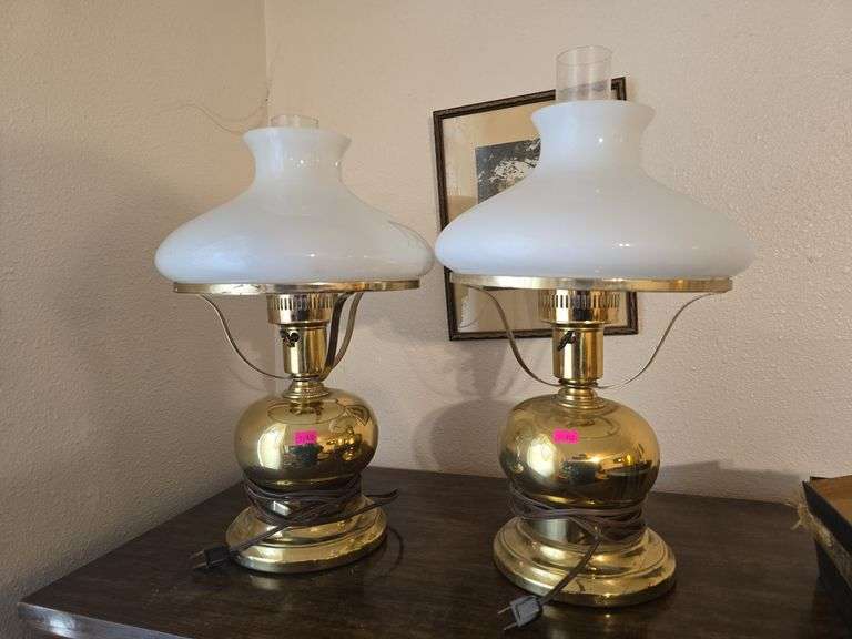 Pair of Brass Huricane Electrical Lamps image