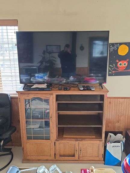 Complete Entertainment Setup: 52" LG Flatscreen TV, LG Blu-Ray, Sony Audio Control Center, JVC Compact Disc Changer, Oak Entertainment Center image