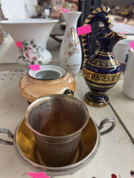 Assorted porcelain & brass containers image