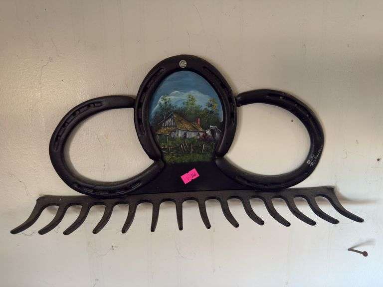 Horseshoe/rake folk art key hook image
