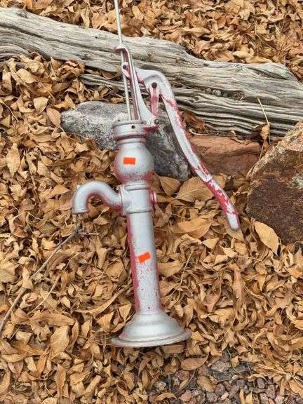 Vintage Cast-Iron Hand Water Pump – Red & Silver image