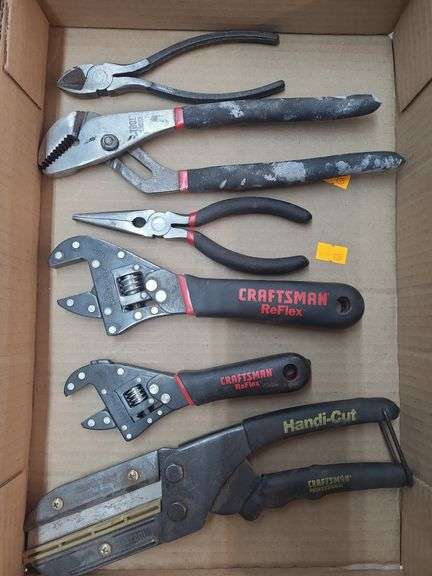 1 box of craftsman adjustable wrenches,  pliers,  1 craftsman  handi-cut tool image