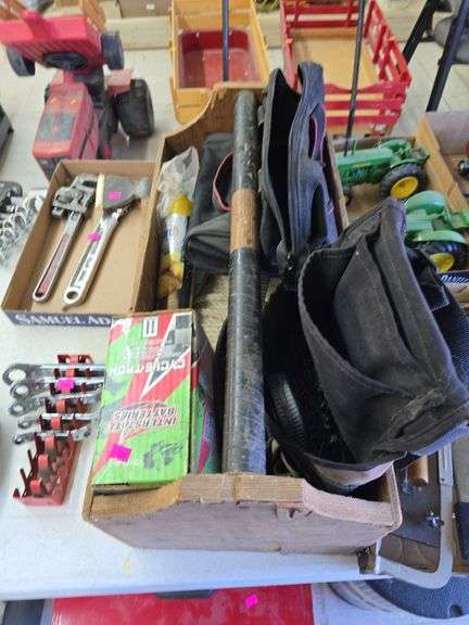 Vintage Wood Tool Box w/ Contents image