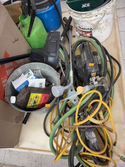 Karcher 1200 psi pressure washer, hose, insecticide, weedeater attachment. image