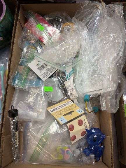 Box of miscellaneous craft supplies image