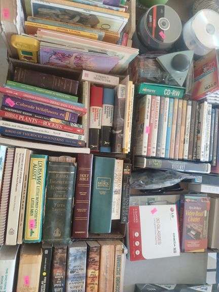 7 flats of books, blank cds ,movies misc electronics. image