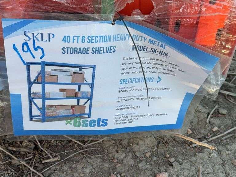 New impacting SKLP 40 foot 6 Section heavy duty metal storage shelves 800 pounds per shelf 2400 pounds per section image