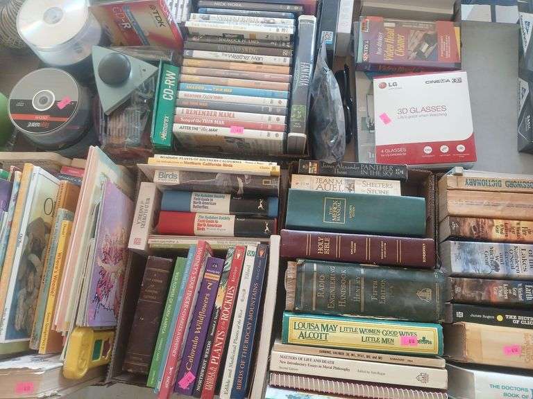 7 flats of books, blank cds ,movies misc electronics. image