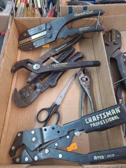 box of craftsman robo grip, handi cut and auto lock tools, scissors and pliers image
