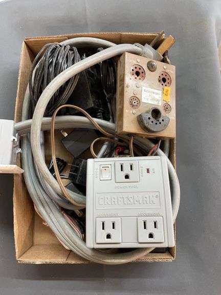 Box of various electrical items. image