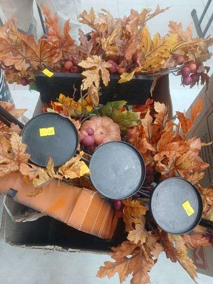 Box of misc fall decor. image