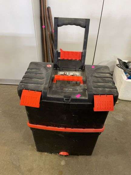 Black and decker plastic rolling toolbox with contents image