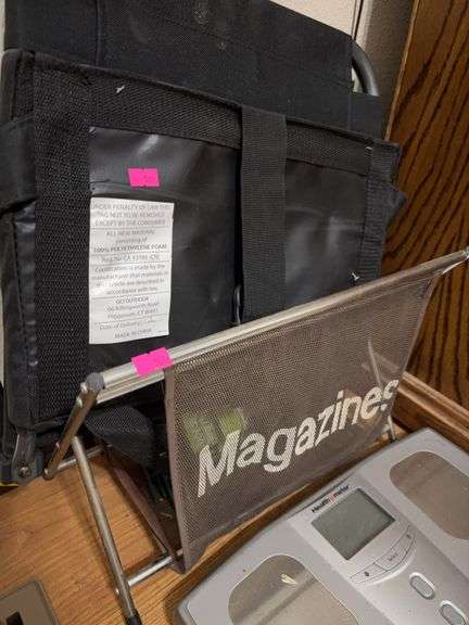Weight scale, stadium stand seat, magazine holder image
