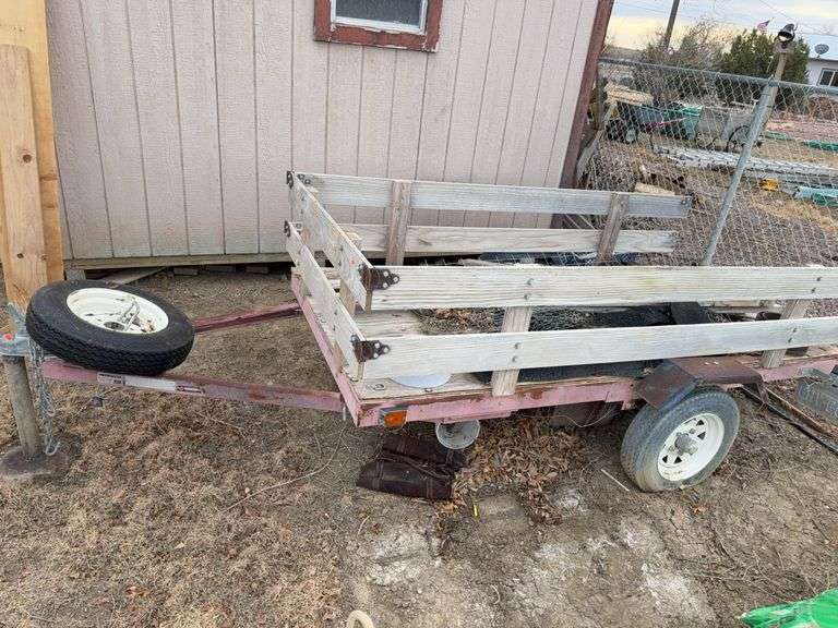 Small Utility Trailer w/ Wood Side Rails & Spare Tire 4FT by 8FT image