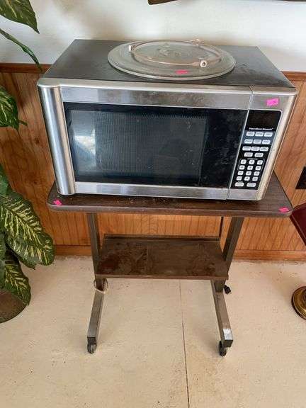 Microwave, microwave, stand, and extra glass turntable image