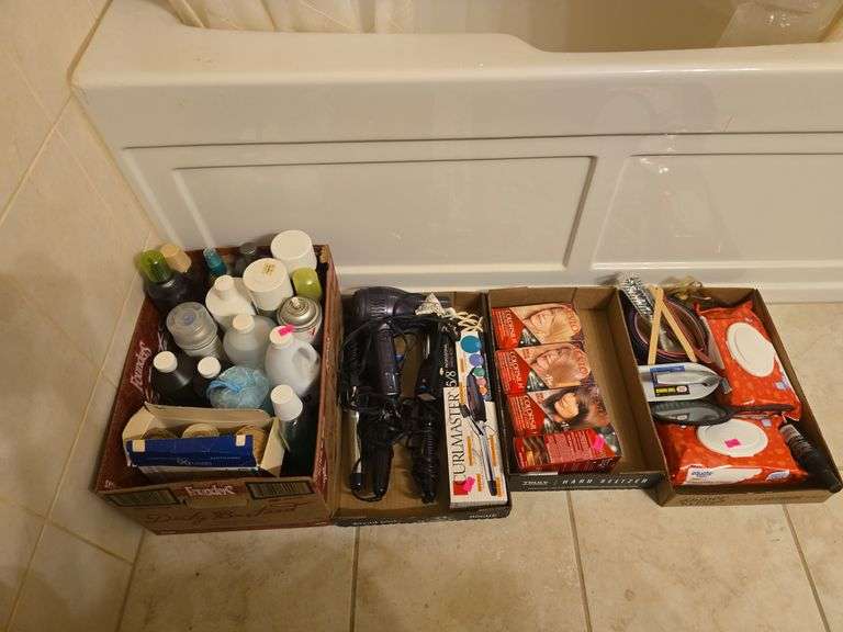 Bathroom Supplies: Hair Dye, Curlers, Wipes, Cleaning Chemicals image