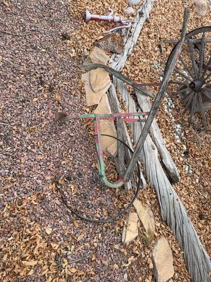 Vintage Garden Cultivator w/ Steel Wheel & Wood Handles image