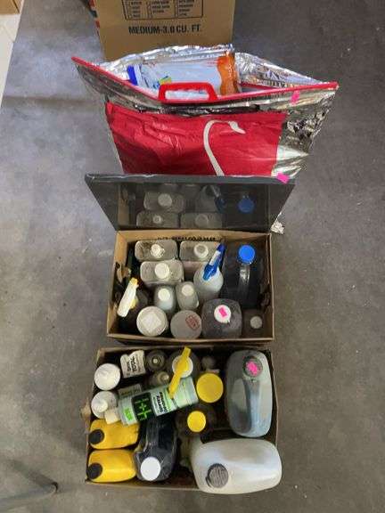 Two boxes of oils and chemicals foam board and freezer bags image
