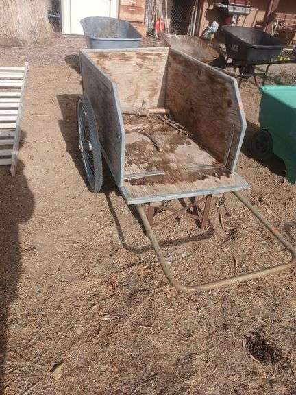 Wood/metal utility garden cart. image