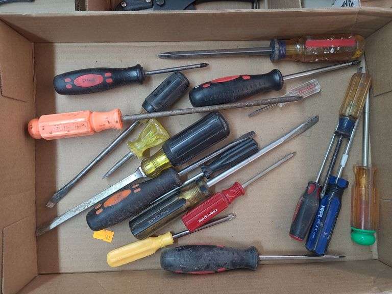 1 box of various length flat head and Phillips screw drivers image