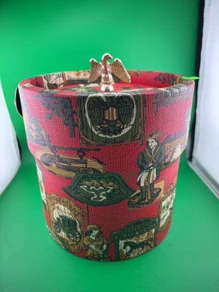 vintage vinyl-covered ice bucket and a Crosley collection edition radio image