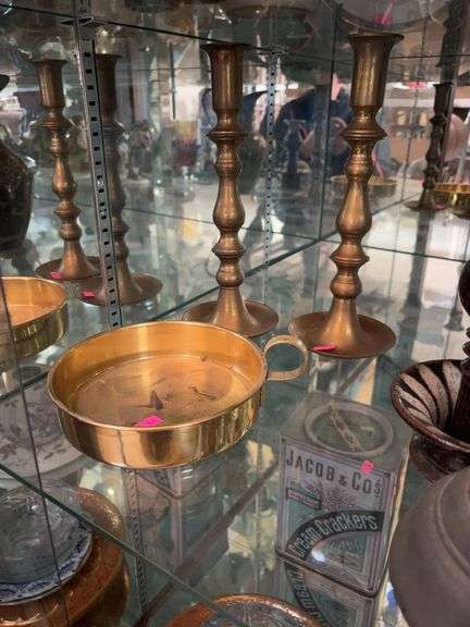 Brass dish and candle holders image