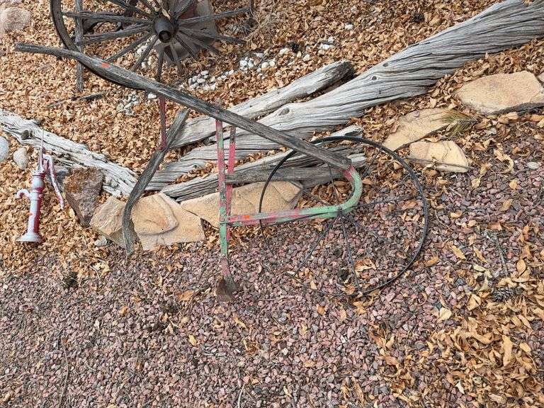 Vintage Garden Cultivator w/ Steel Wheel & Wood Handles image