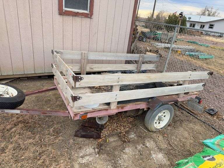 Small Utility Trailer w/ Wood Side Rails & Spare Tire 4FT by 8FT image