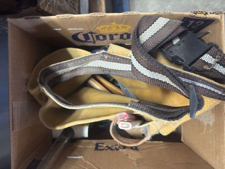 Contents of shelf, 5 boxes, please, construction belts, glue, gun, eyelet, hardware, zip ties image