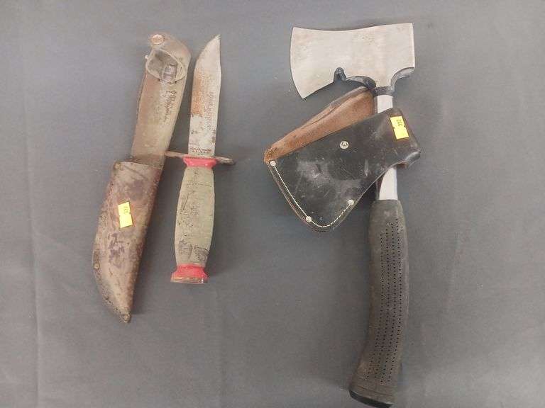 Bowie hunter knife and a Hatchet. image