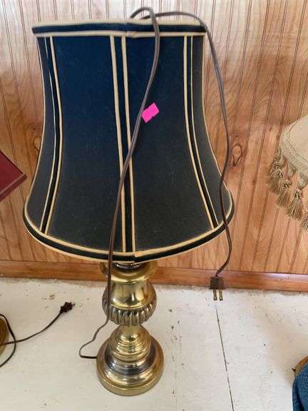 Brass lamp with blue shaded image