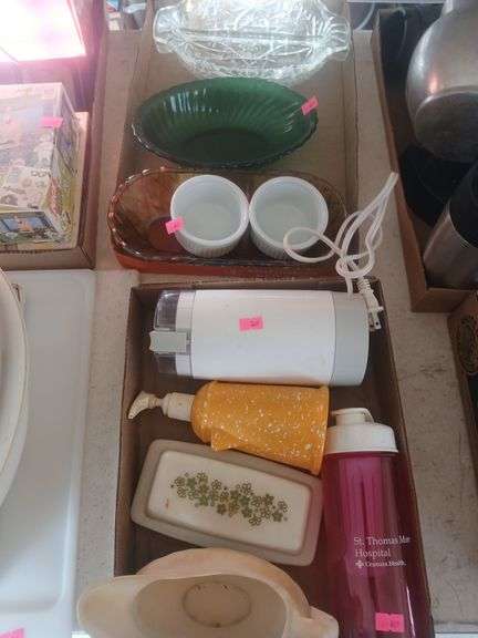 4 flats of serving trays,cups,silverware, puzzel. image