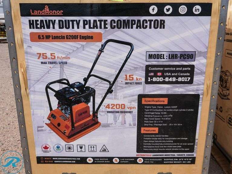 New Land Honor 6.5 HP Heavy Duty Plate Compactor, Model: LHR-PC90 (NEW IN BOX) image