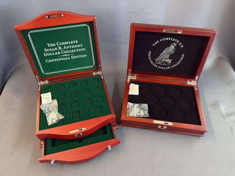The complete Suzan B ANTHONY dealer collection, Centennial edition and the complete US piece, silver dollar collection display cases image