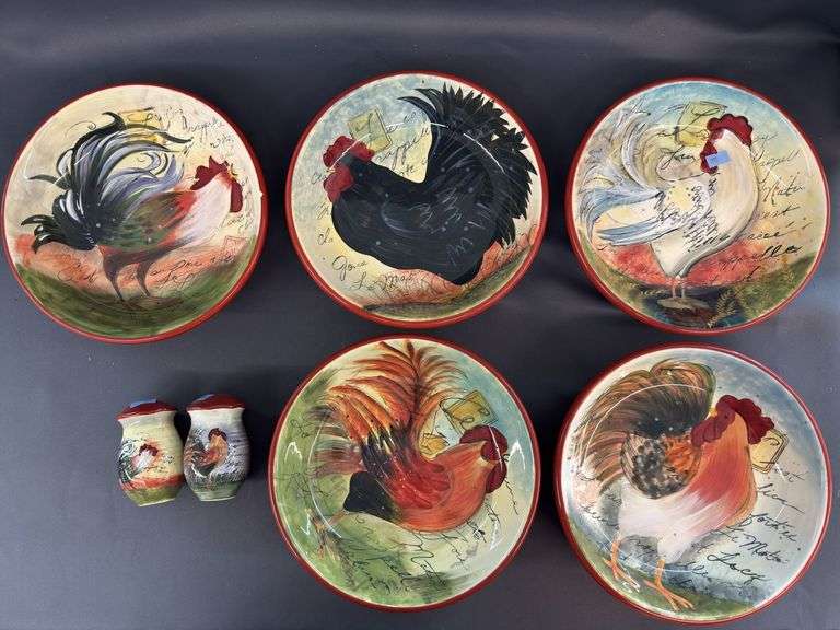 Rooster bowls & matching slat & pepper shakers image